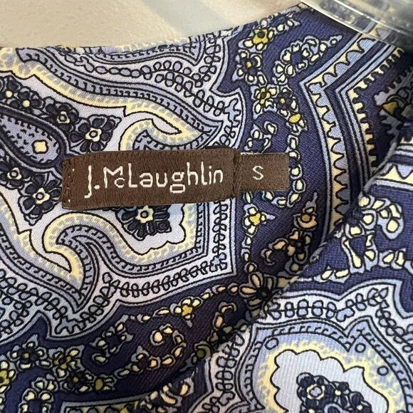 J McLaughlin Dress Blue Print Size Small 3/4 Sleeves - Picture 3 of 9